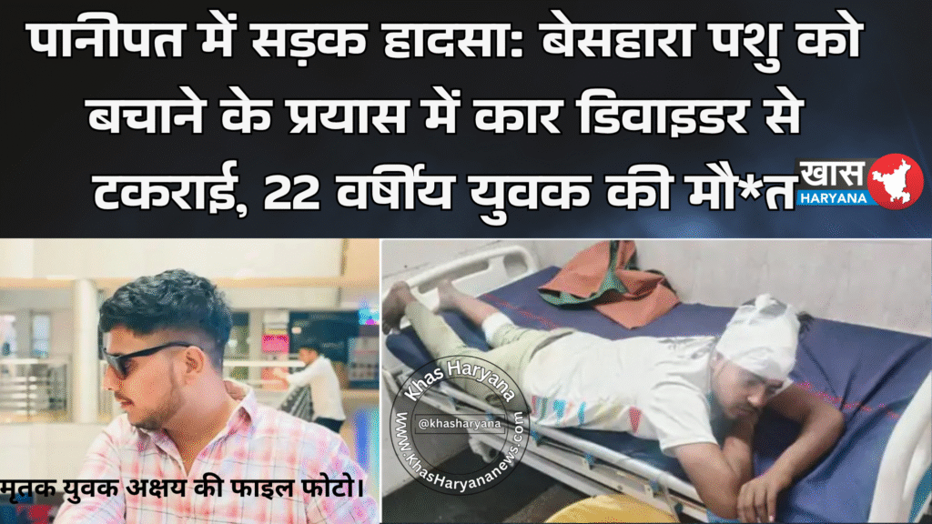 पानीपत में सड़क हादसा: बेसहारा पशु को बचाने के प्रयास में कार डिवाइडर से टकराई, 22 वर्षीय युवक की मौ*त