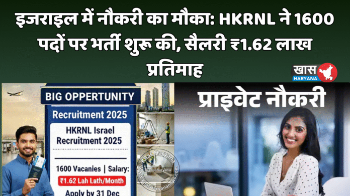 इजराइल में नौकरी का मौका: HKRNL ने 1600 पदों पर भर्ती शुरू की, सैलरी ₹1.62 लाख प्रतिमाह