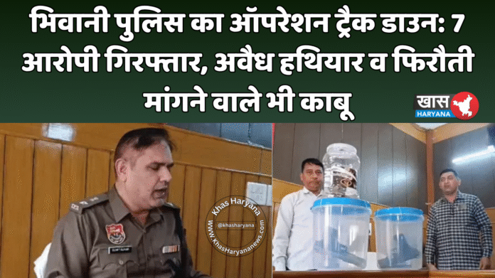 भिवानी पुलिस का ऑपरेशन ट्रैक डाउन: 7 आरोपी गिरफ्तार, अवैध हथियार व फिरौती मांगने वाले भी काबू