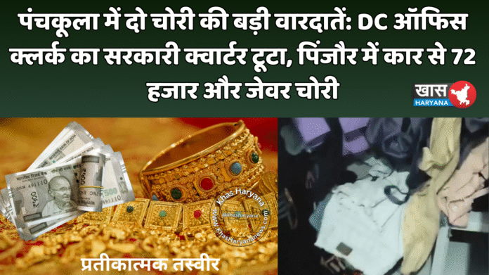पंचकूला में दो चोरी की बड़ी वारदातें: DC ऑफिस क्लर्क का सरकारी क्वार्टर टूटा, पिंजौर में कार से 72 हजार और जेवर चोरी
