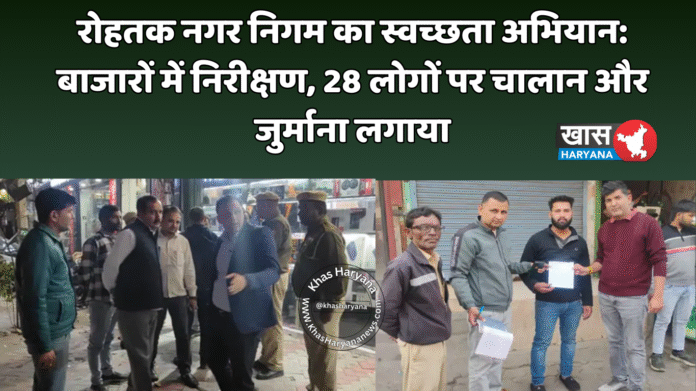 रोहतक नगर निगम का स्वच्छता अभियान: बाजारों में निरीक्षण, 28 लोगों पर चालान और जुर्माना लगाया